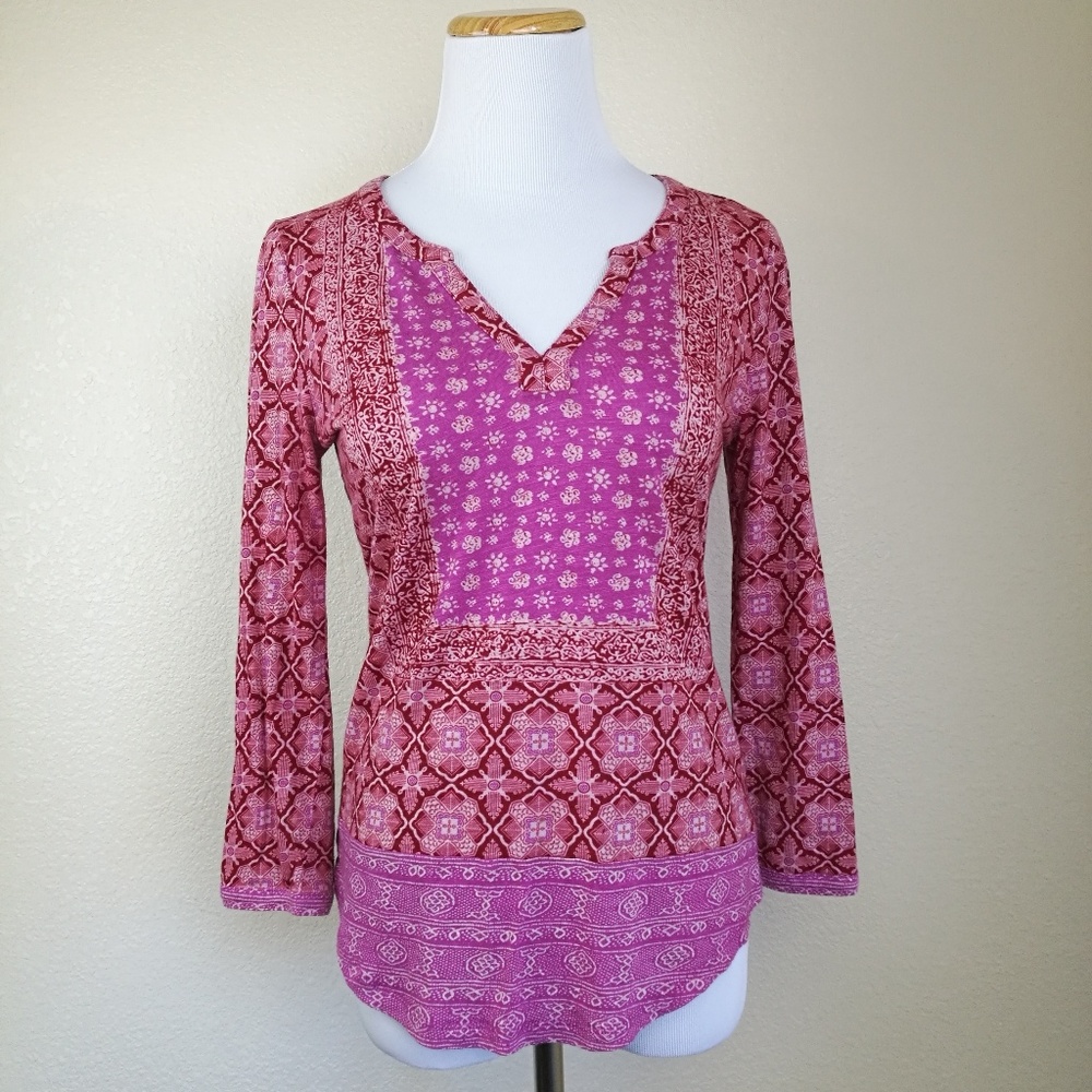 SOLD Lucky Brand Boho Pink Floral Tunic Top! XS